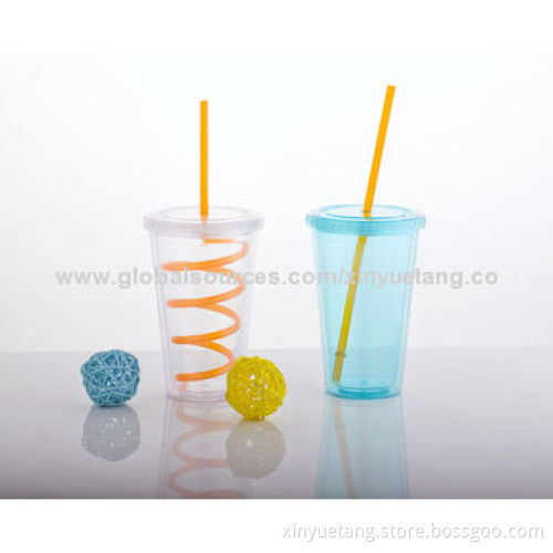 450mL PS Plastic Eco-friendly Double Wall Plastic Tumbler with StrawNew